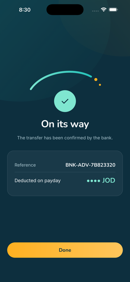 The confirmation screen, authorised with Face ID