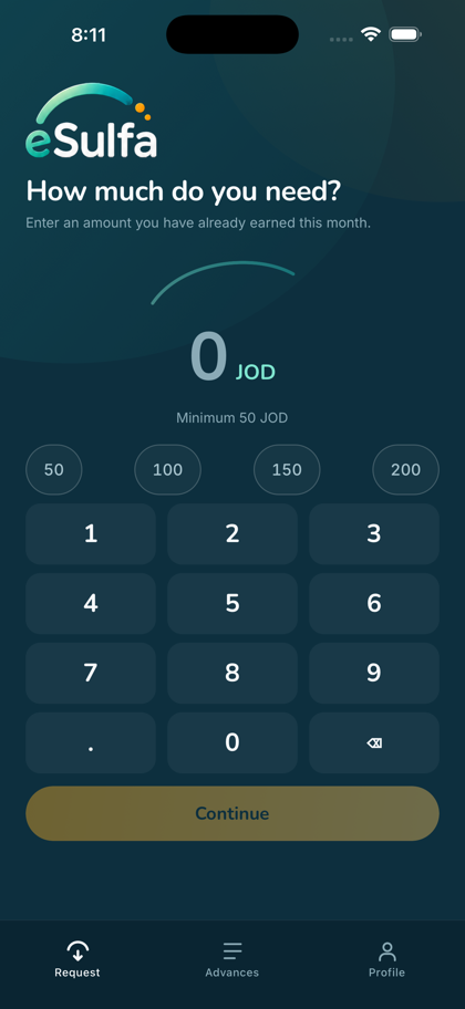 The eSulfa home screen, showing the request as the first action